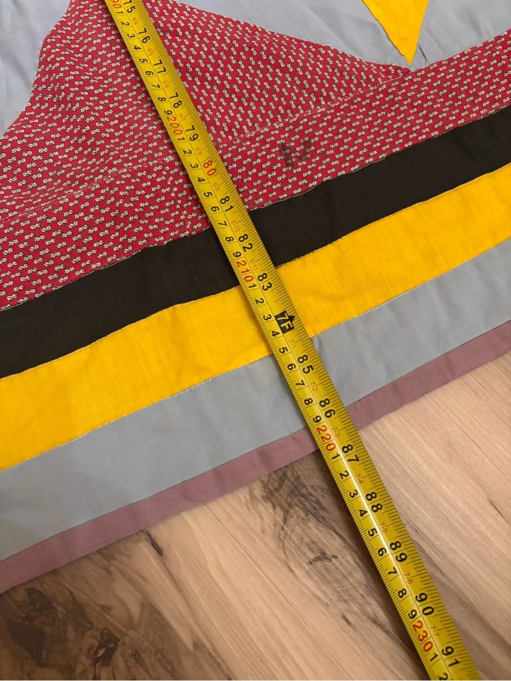 Vintage Handmade Geometric Patchwork Quilt - Yellow, Black, Gray, Red